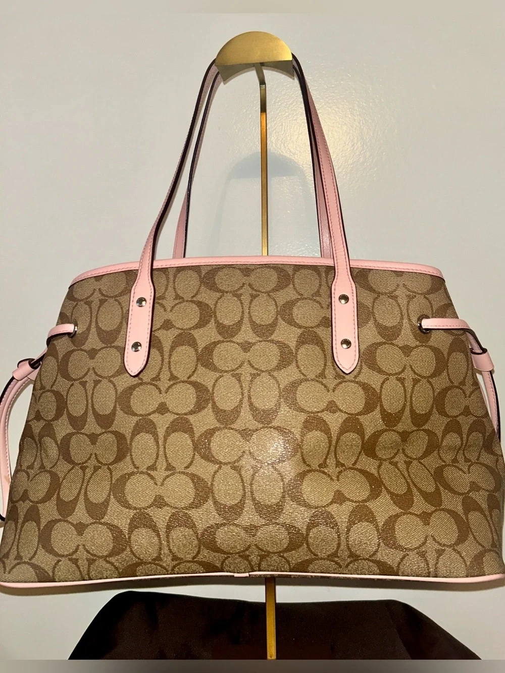 Coach Signature Drawstring Carryall Shoulder Bag .  Pink